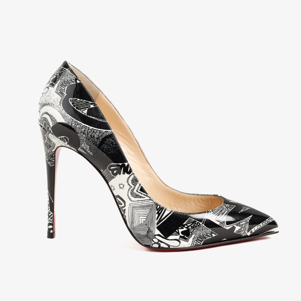 Christian Louboutin Patent Nicograf Pigalle Follies 100 Black White Pumps, Sz 5